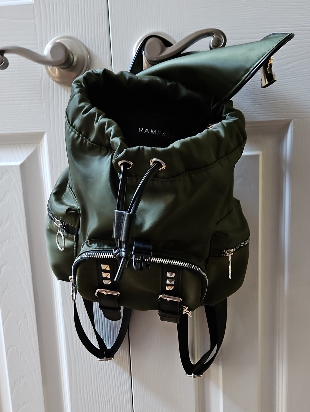 Rampage Olive Drawstring Nylon Backpack with Stud Accents